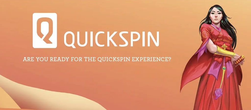 Quickspin, logó, ázsiai harcosnő, online játék, kaszinószoftver, karakter dizájn, játékfejlesztő, nyerőgép stúdió