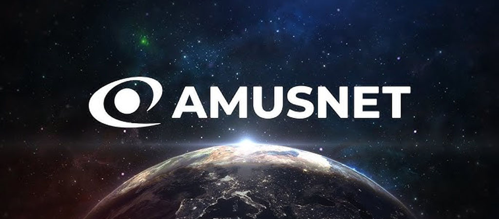Amusnet, logó, világűr, Föld, galaxis, csillagok, technológia, kaszinójáték, játékfejlesztő, márka, dizájn, modern, univerzum