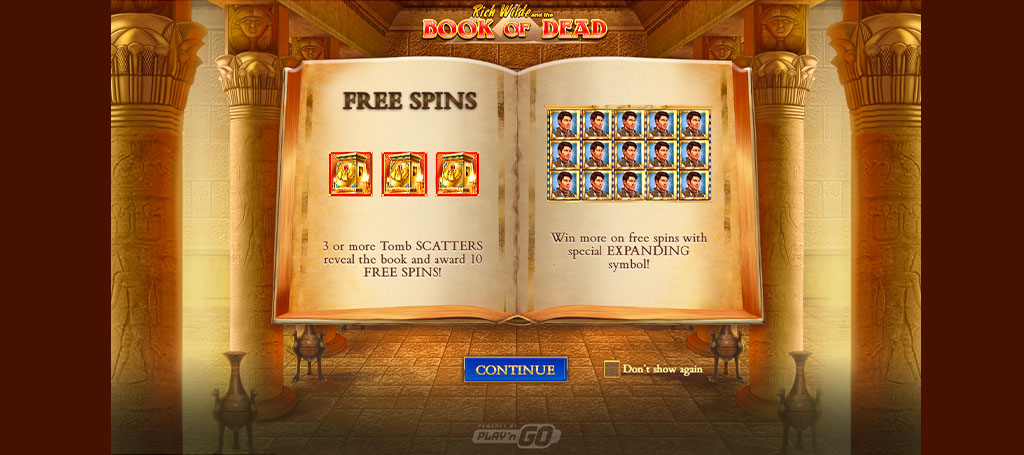 Book of Dead, ingyenes pörgetések, ókori egyiptom, bónusz könyv, nyerő kombináció, Play’n GO játék, arany templom