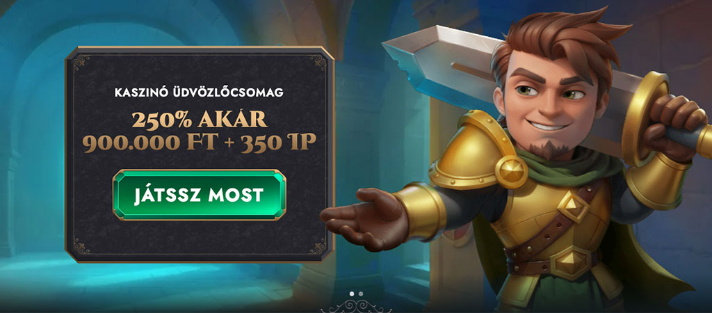 HeroSpin Casino, kaszinó üdvözlőcsomag, 250% bónusz, 350 IP, kardos hős, fantasy, játszsz most, regisztrációs ajánlat