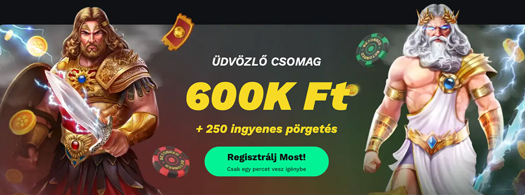 Betonred kaszinó, üdvözlő csomag, ingyen pörgetés, regisztráció, görög istenek, villám, kard, aranyérmék, kaszinó zsetonok