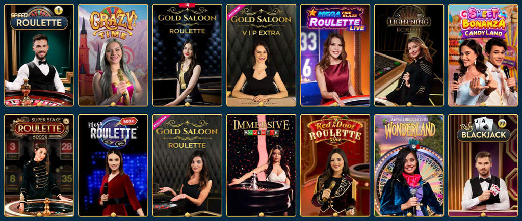 AquaWin, élő kaszinó, blackjack, Gold Saloon, Crazy Time, Lightning Roulette, Sweet Bonanza, Immersive Roulette, Red Door