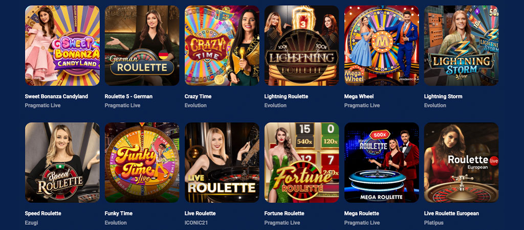 Azurslot, élő kaszinó, játékok, rulett, Sweet Bonanza Candyland, Lightning Roulette, Mega Wheel, Funky Time, Fortune Rulett