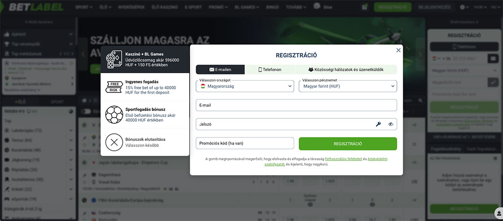 BetLabel casino, regisztráció, online sportfogadás, játék, feliratkozás, adatlap, üdvözlő bónusz, ingyenes pörgetés, e-mail