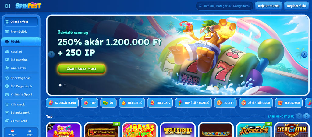 Spinfest Casino, bónuszok és promóciók 2025, online casino