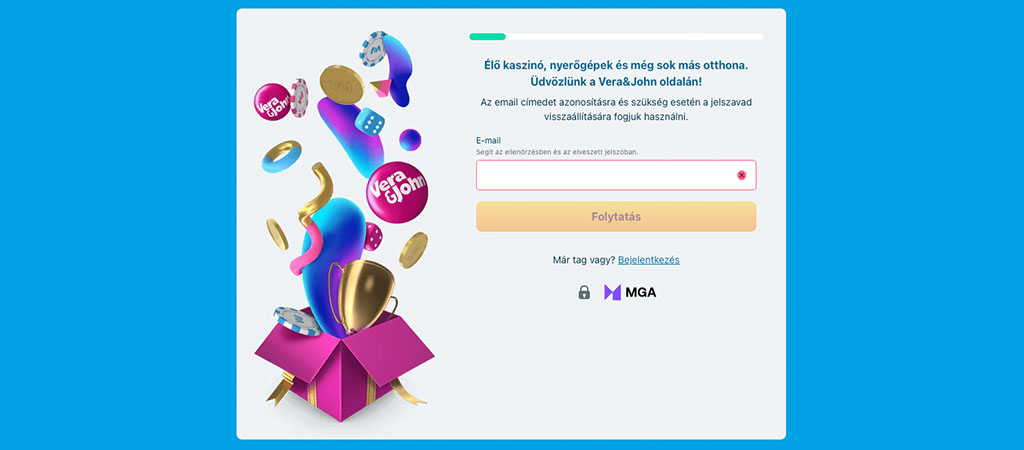 regisztráció, Vera&John kaszinó, nyerőgépek
