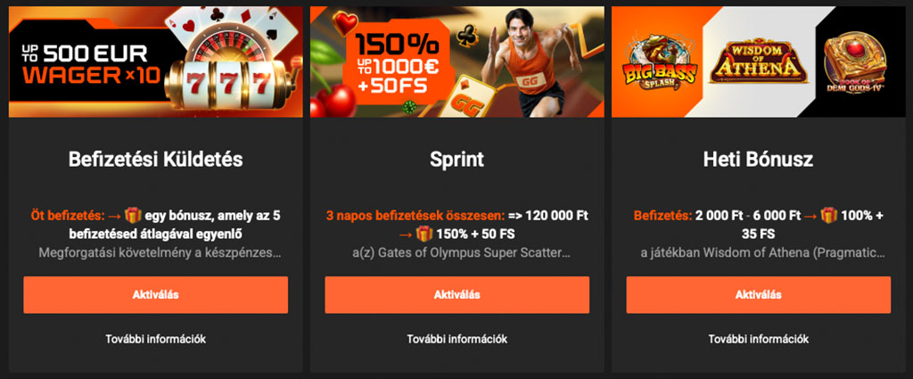 Kaszinó üdvözlő bónusz, promociók, ggbet