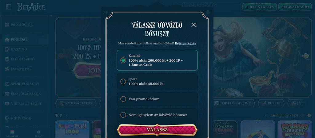  online kaszinó, regisztráció, üdvözlő bónusz, felugró ablak, kaszinó bónusz, bónusz, promóciós kód, szerencsejáték