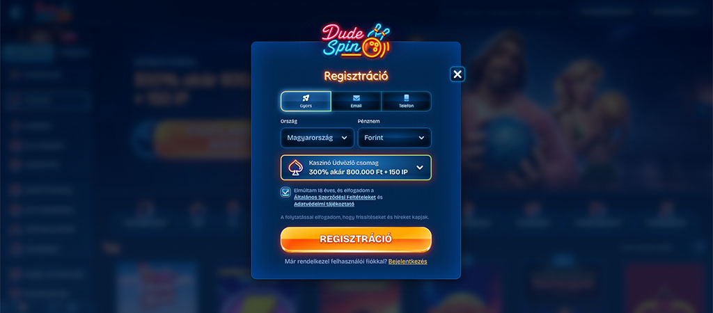 Dudespin kaszinóban, online casino, regisztráció