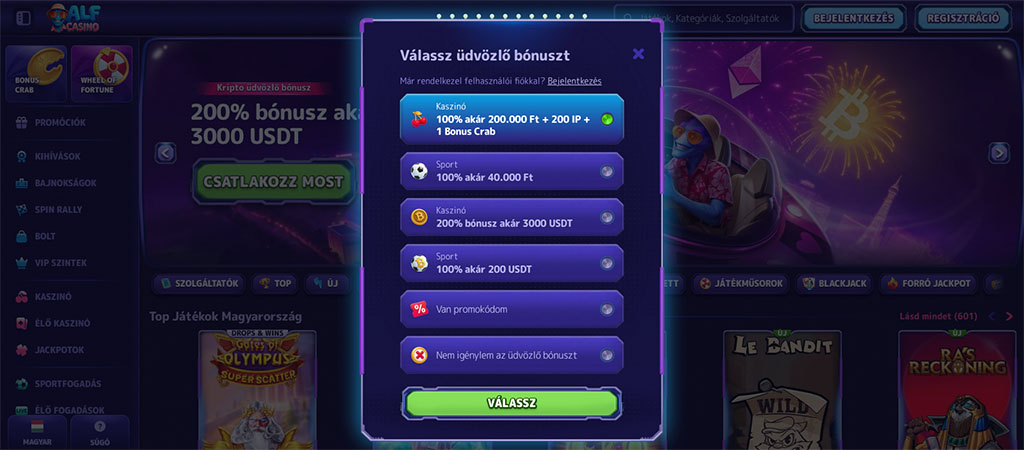 Regisztráció – csatlakozás az Alf Casino játékostáborához