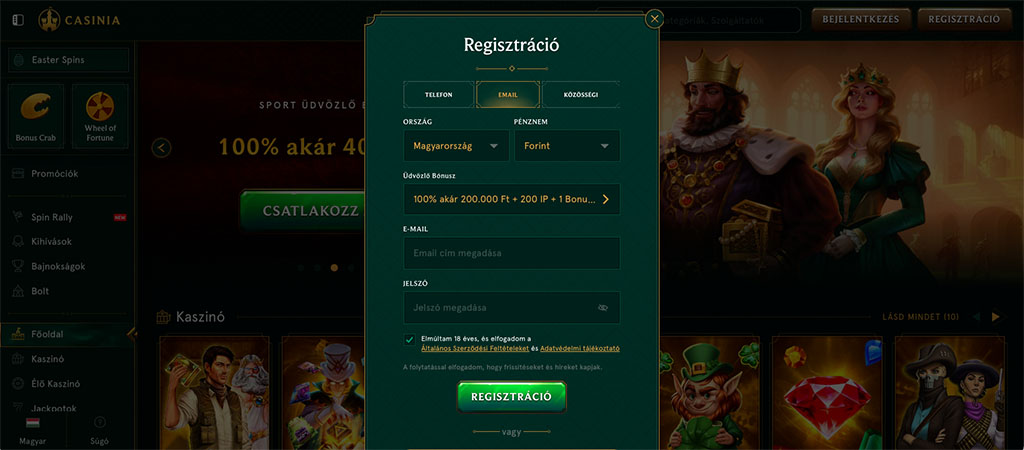 Így regisztrálj a Casinia kaszinó felületére 5 lépésben