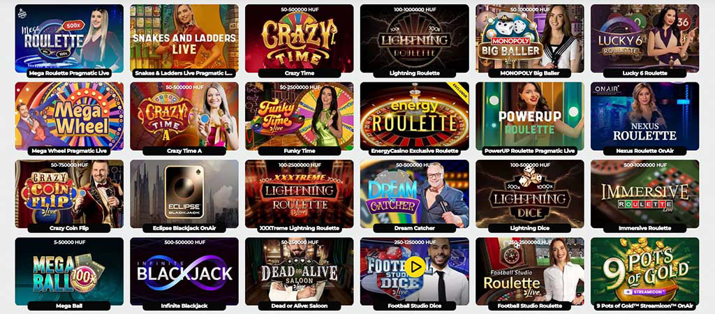 Elérhető élő kaszinó játékok az Energy felületén, poker, blackjack