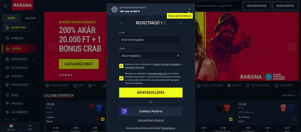 Regisztráció menete, bonus crab, üdvözlő bónusz