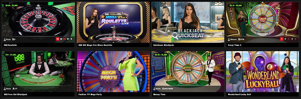 888 Casino, Élő kaszinó, blackjack, poker