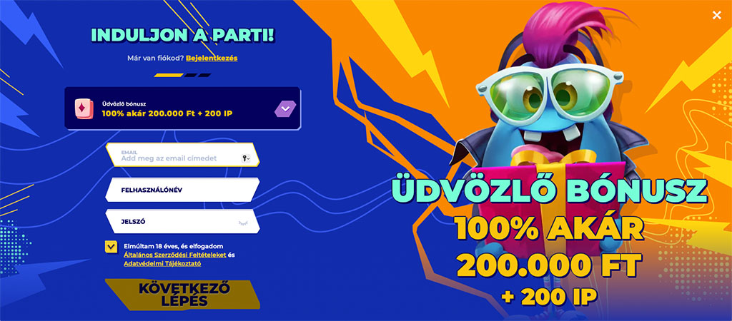regisztráció, online kaszinó, üdvözlő bónusz