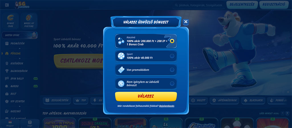 SG Casino, VIP-program, regisztrálj