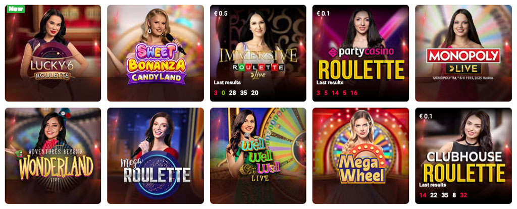 Party Casino, élő kaszinó játékok, online slots