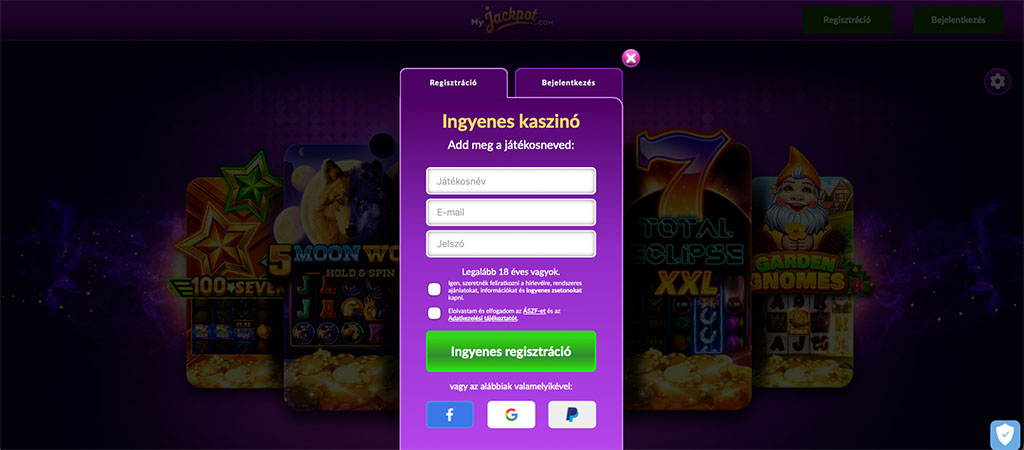 regisztrálj, Myjackpot Casino, ingyenes kaszinó