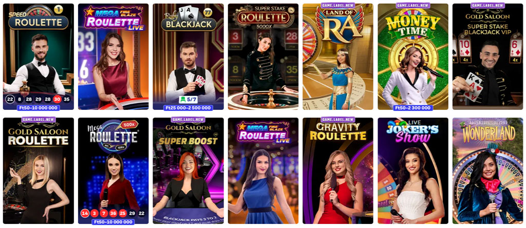 Elérhető élő kaszinó játékok, blackjack, roulette