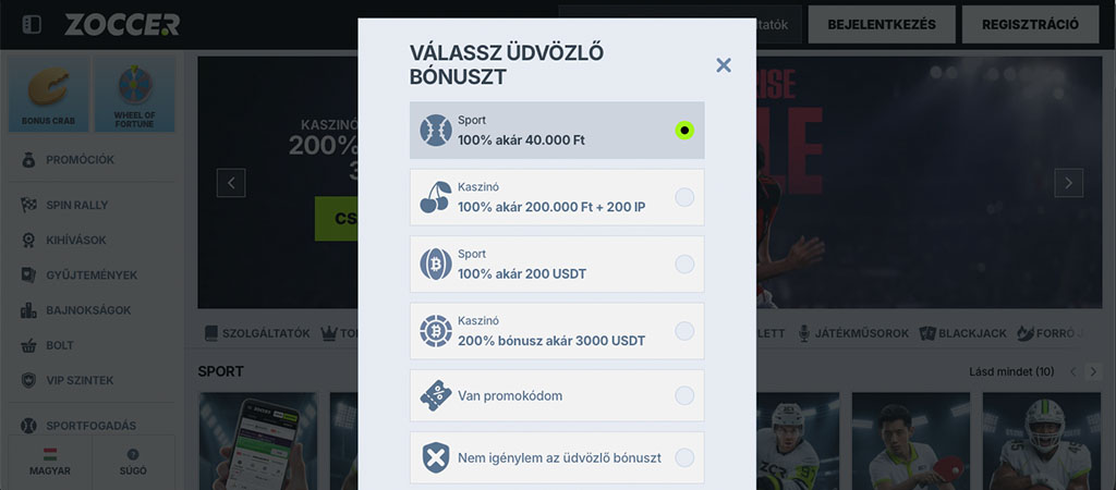 Zoccercasino, regisztráció, online casino