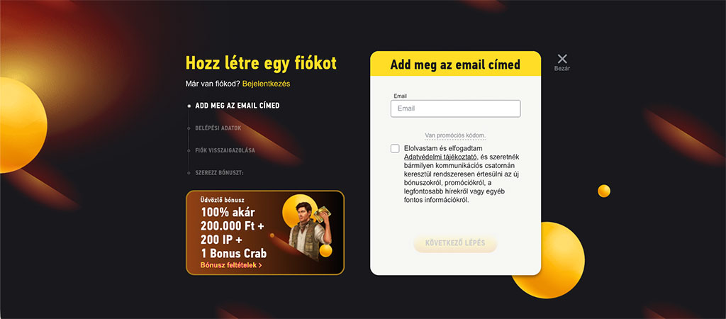 Fezbet Casino, Regisztráció akár 5 egyszerű lépésben