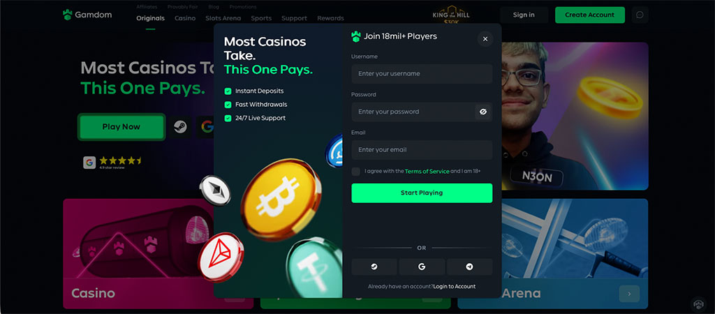 Így regisztrálj a Gamdom Casino felületére 5 lépésben 