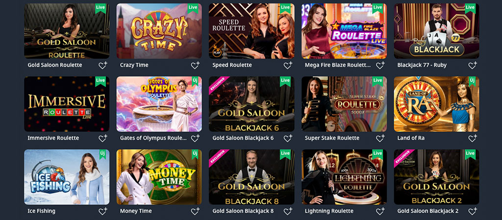 Nyerőgépek és asztali játékok a Buran kaszinóban, live casino