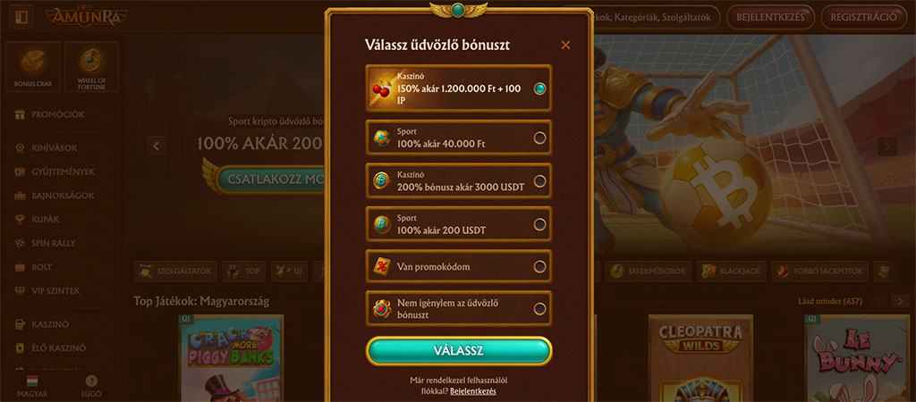 Amunra kaszinó, regisztráció, online kaszinó