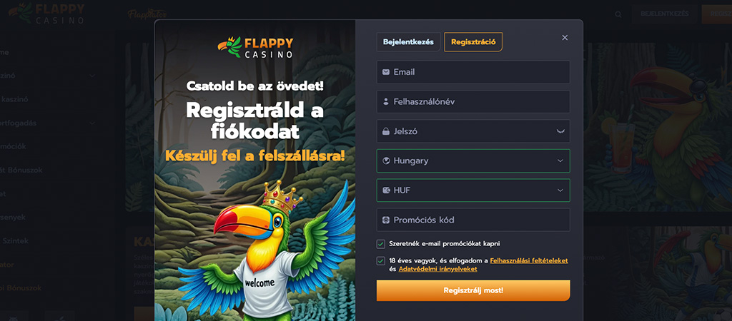 Flappy Casino regisztráció gyorsan és könnyedén 