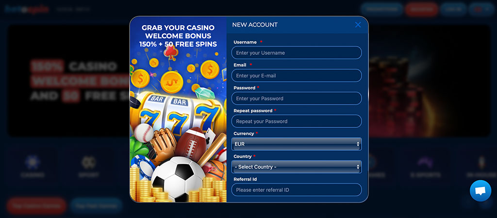 regisztrálj 5 lépésben, Betospin Casino