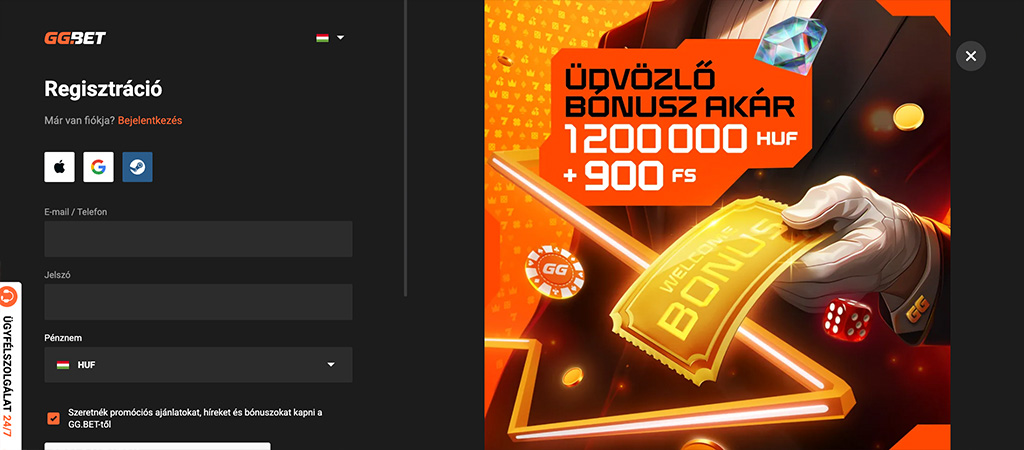 regisztrálj a GGBet kaszinó felületére, mobil kaszinó
