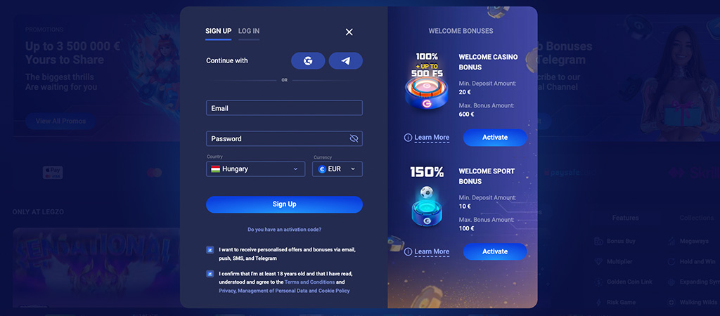 regisztrálj a Legzo Casino oldalára, mobil kaszinó