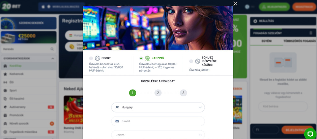 Így regisztrálj a 20Bet kaszinó felületére 5 lépésben