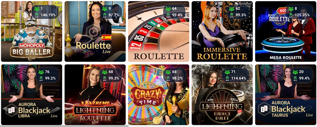 Elérhető élő kaszinó játékok, blackjack, roulette