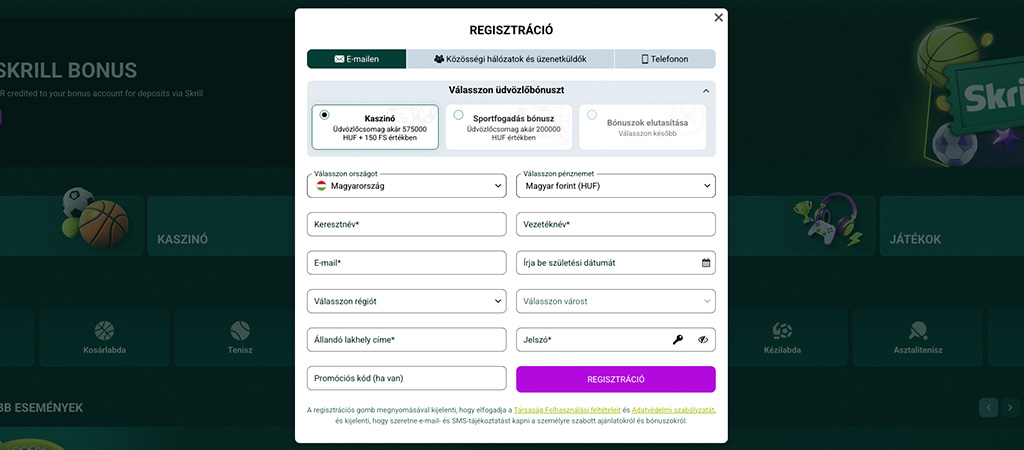 regisztrálj a Spinbetter kaszinó felületére 5 lépésben