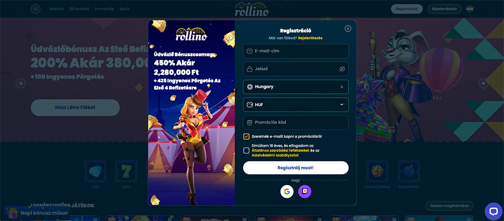 Így regisztrálj a Rollino Casino felületére 5 lépésben