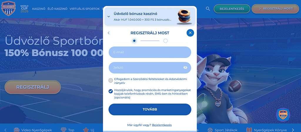 Így regisztrálj a FeliceBet Casino felületére 5 lépésben