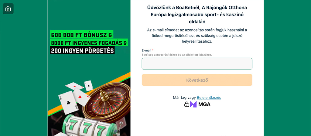 regisztrálj a BoaBet Casino felületére, mobil kaszinó