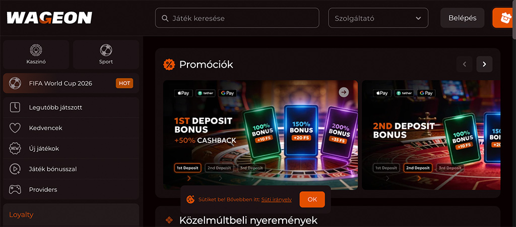 Wageon Casino bónuszok és promóciók 2026