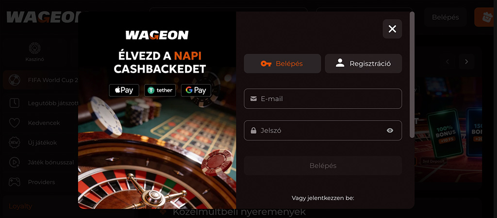 regisztrálj a Wageon Casino felületére 5 lépésben