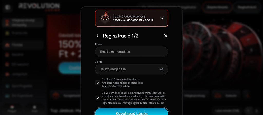 Így regisztrálj az Revolution Casino felületére 5 lépésben