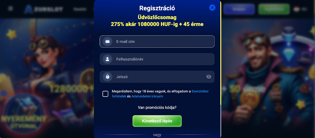 Így regisztrálj az AzurSlot Casino felületére 5 lépésben