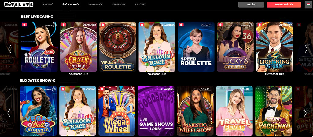 Élő kaszinó játékok a HotSlots Casino oldalán