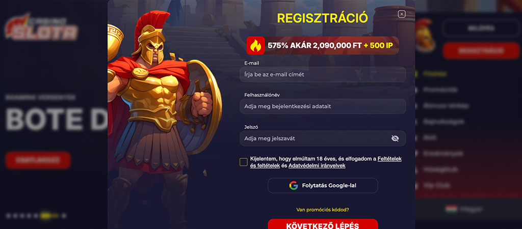 Regisztráció 5 lépésben, mobil kaszinó, slota