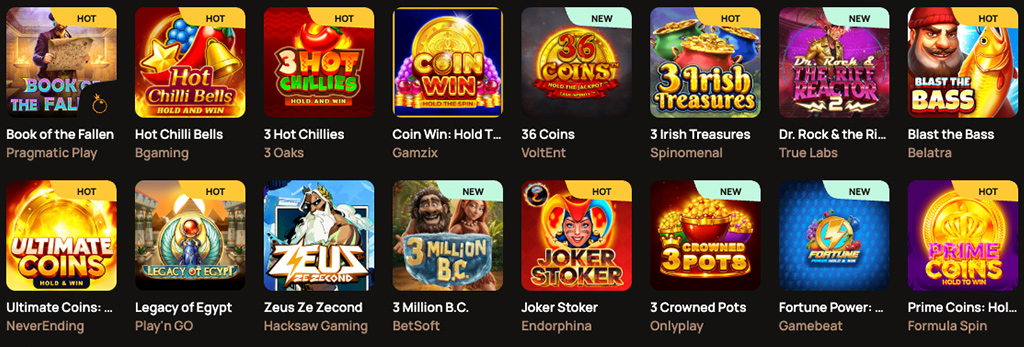 Ritzo Casino befizetés nélküli bónusz, Nyerőgépek