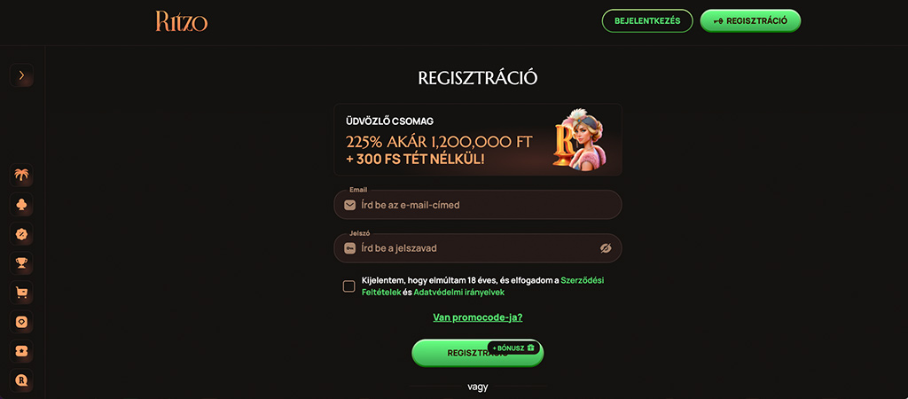 egisztrálj a Ritzo Casino felületére, mobil kaszinó
