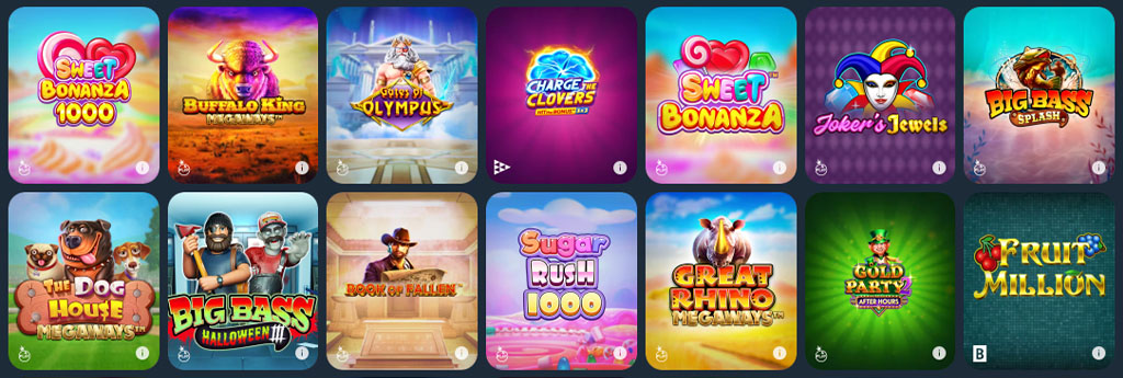 Játékfelhozatal a Miki Casino felületén, slot