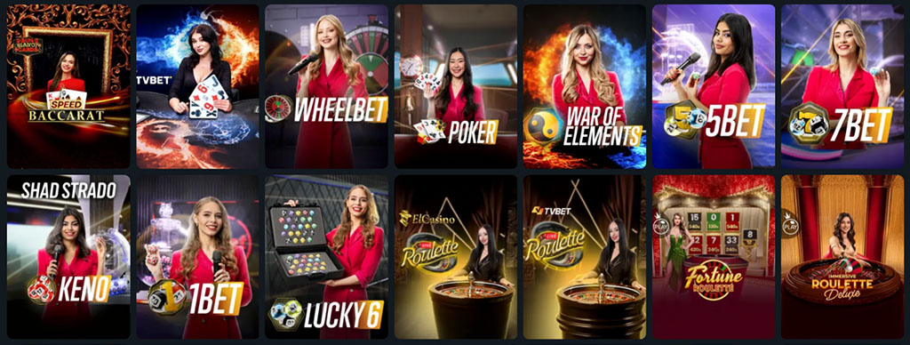 Élő játékok felhozatala a felületen, blackjcak, poker