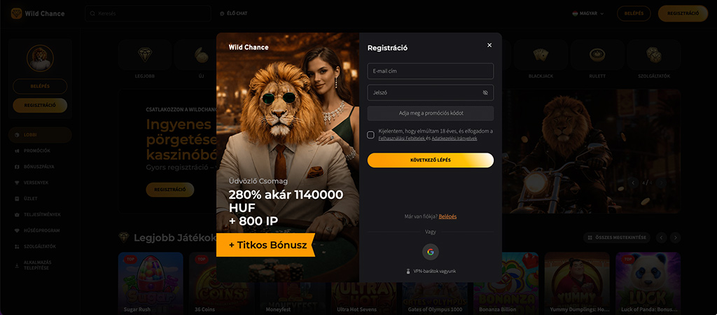 Így regisztrálj a WildChance Casino felületére 5 lépésben