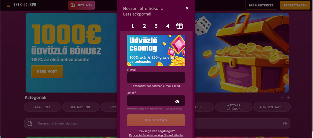 Így regisztrálj a Letsjackpot Casino felületére 5 lépésben